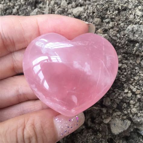 HEALIT- Heart Shaped Rose Quartz Natural Stone Polished Puffy Heart ...