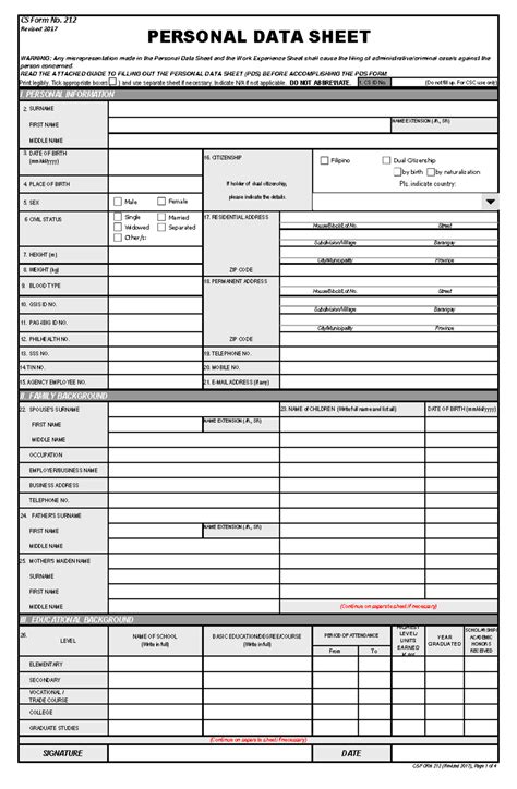 PDS CS Form No 212 Revised 2017 - Print legibly. Tick appropriate boxes ...