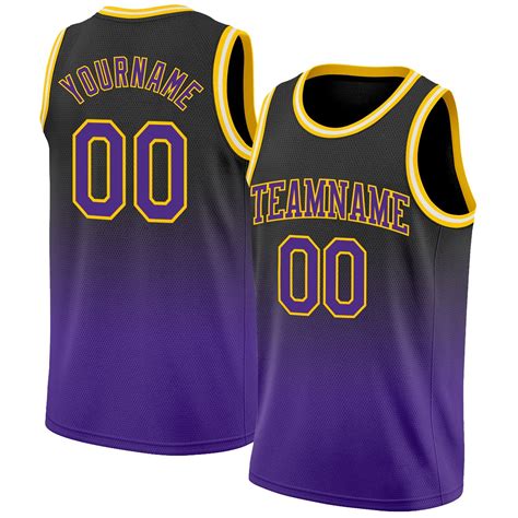Custom Black Purple-Gold Authentic Fade Fashion Basketball Jersey ...