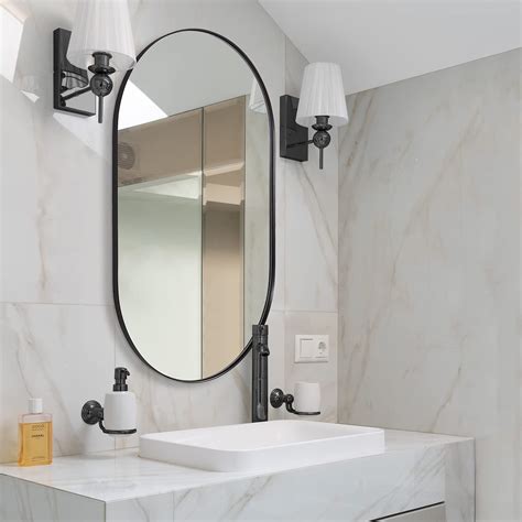 ANDY STAR 24x40 Oval Black Vanity Mirror, Matte Framed Bathroom ...