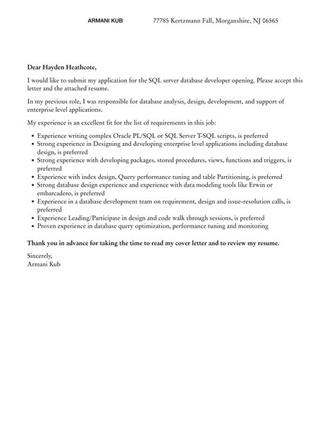 Image result for Database Developer Cover Letter