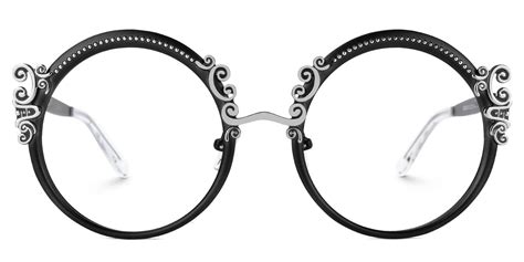 Black Retro Round Glasses With Carved Floral Pattern