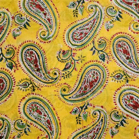 Pure Cotton Jaipuri Yellow With Multi Kairi Jaal Hand Block Prit Fabri ...