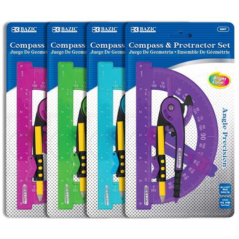 BAZIC Scale-Arm Compass with #2 Wood Pencil and 6-Inch Protractor Set ...
