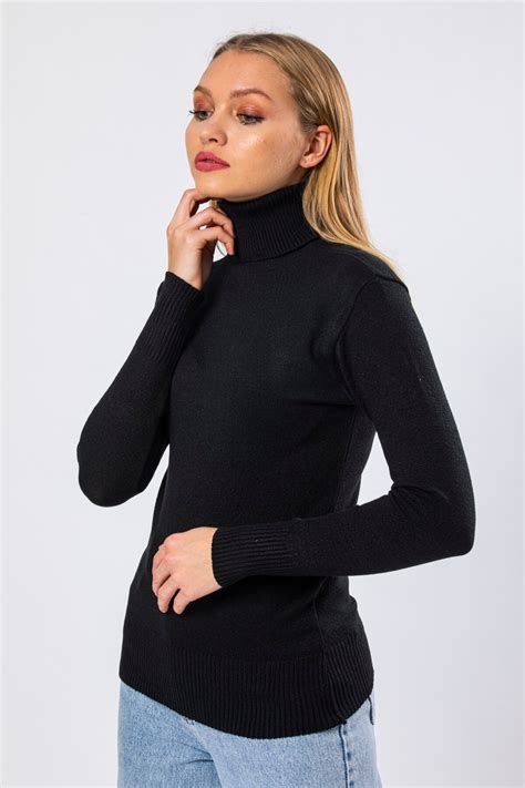 Women's Black Long Sleeve Turtlenecks Knitwear Swe... – Grandado