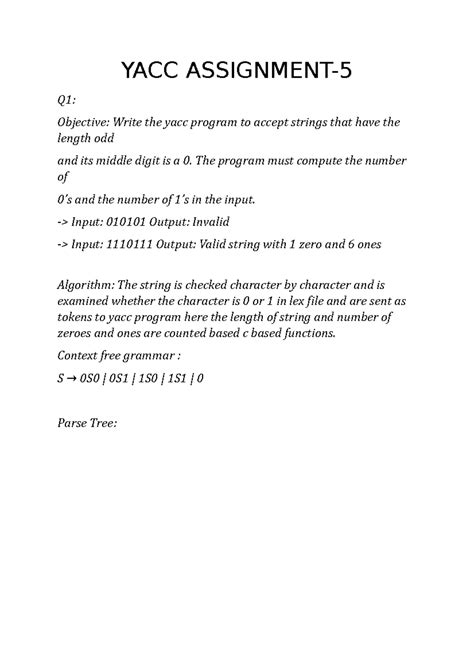 YACC Assignment - YACC ASSIGNMENT- Q1: Objective: Write the yacc ...