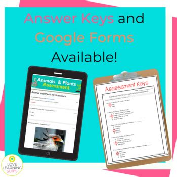 Animal and Plant Structure and Function Assessment or Quiz Unit Benchmark