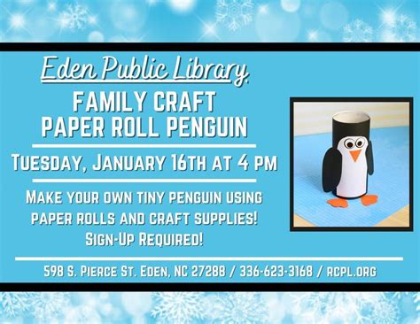 Eden Library - Family Craft: Paper Roll Penguin, Eden Public Library ...