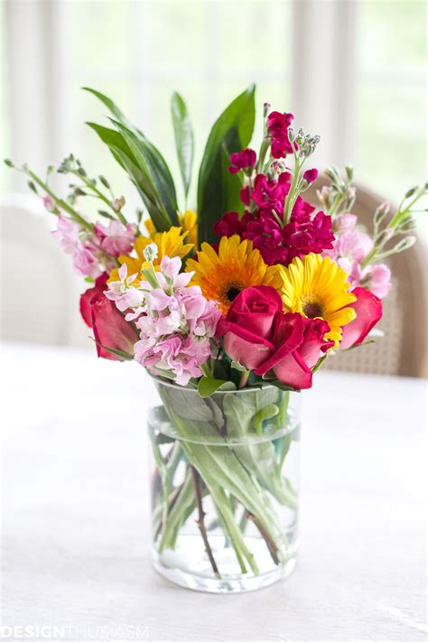 Colorful Flower Arrangements in Glass Vase