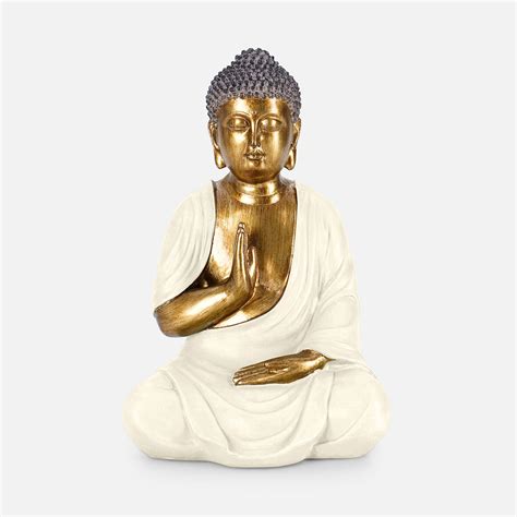 Ivory Antique Gold Polyresin Sitting Buddha - Medium