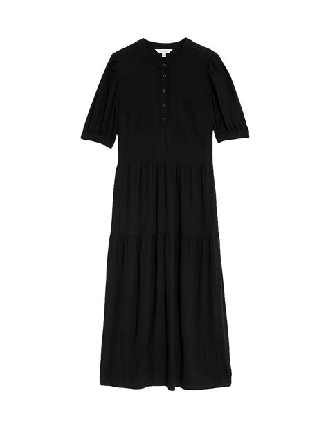 Buy Round Neck Button Front Midi Tiered Dress at Marks & Spencer