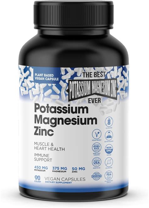 Amazon.com: Magnesium Potassium Supplements w/Zinc - 90 Capsules ...