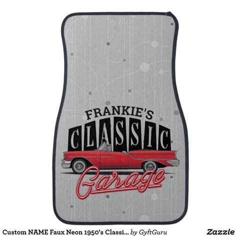 Custom NAME Faux Neon 1950's Classic Car Garage Car Floor Mat | Zazzle