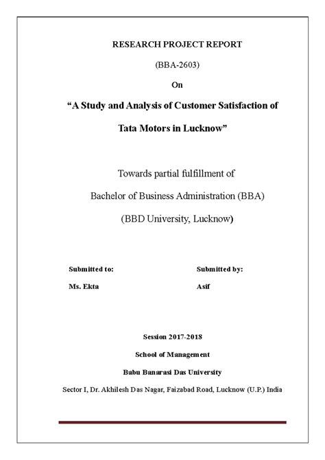 A Study and Analysis of Customer Satisfaction of Tata Motors in Lucknow ...