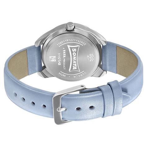 Sonata Women of Steel Blue Dial Leather Strap Watch for Women