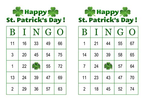 St Patrick's Day Bingo Cards Printable - Printable Word Searches