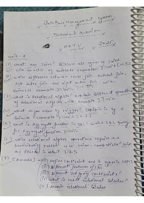 DBMS Important Questions for AKTU - Unit 2 Notes - Studocu