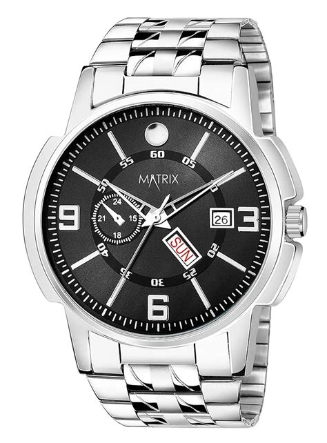 Buy Matrix Black, Blue, White Dial, Day & Date Functioning, Stainless ...
