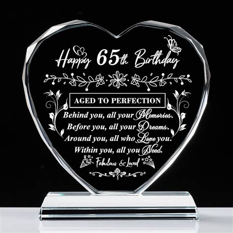 65th Birthday Gifts for Women Men, Laser Glass Heart 65th Birthday ...
