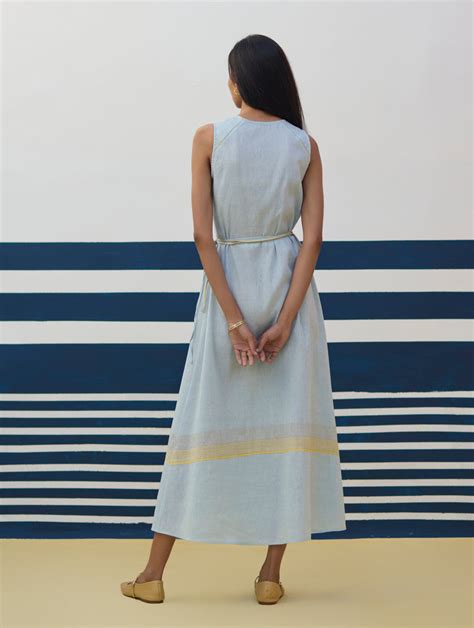 Ava Border Linen Wrap Dress - Sky – Manan