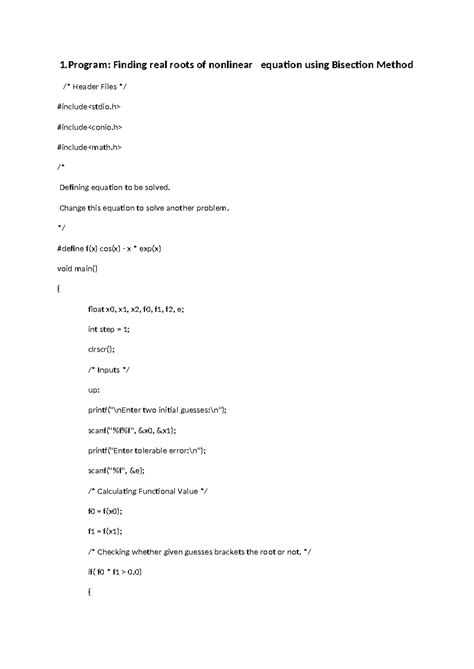 Maths Programs - hjjk,m - 1: Finding real roots of nonlinear equation ...