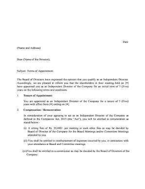 Fillable Online Terms of appointment - Independent directors.docx Fax ...