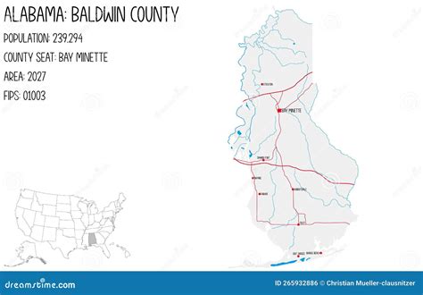 Map of Baldwin County in Alabama, USA. Stock Vector - Illustration of cartography, infographic ...