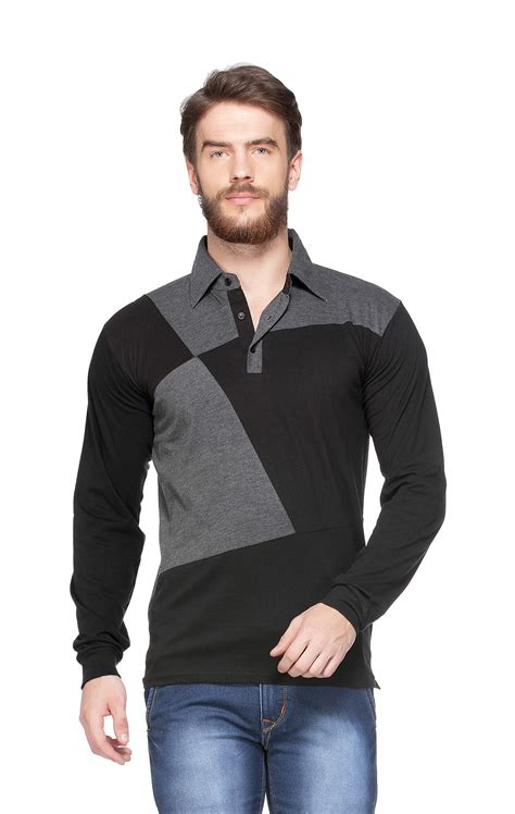 Buy V3Squared Men's Classic Fit T-shirt (Plo_Mix_Blk_Gry_S_Black.grey_S ...