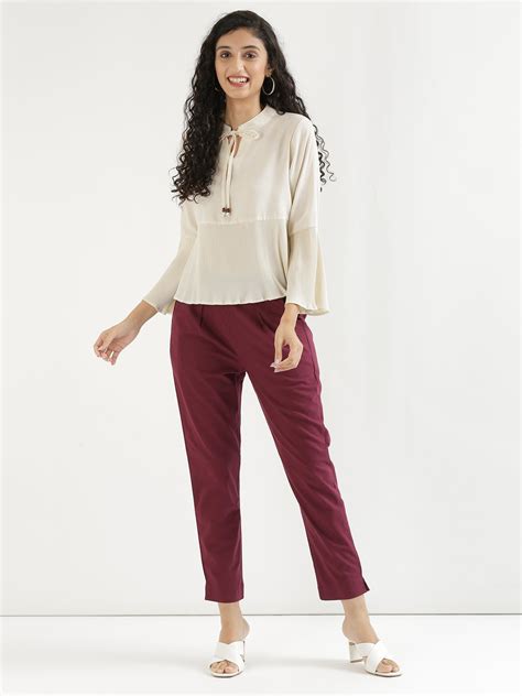 Wine Cotton Trouser For Women | Solid Regular Fit | सादा /SAADAA – सादा ...