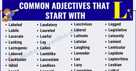 Adjectives That Start with L in English (Common & Advanced Lists ...