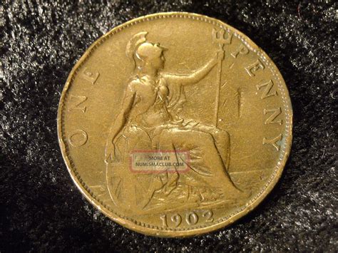 Foreign Great Britain 1902 Edward Vii Large Penny Antique Copper Coin ...