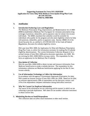 Supporting Statement for SSA-1020/i1020 Doc Template | pdfFiller