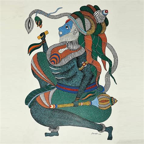 Lord Hanuman Gond Painting on Handmade paper — TVAMI