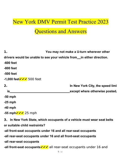 New York DMV Permit Test Practice 2023 Questions and Answers (Verified ...