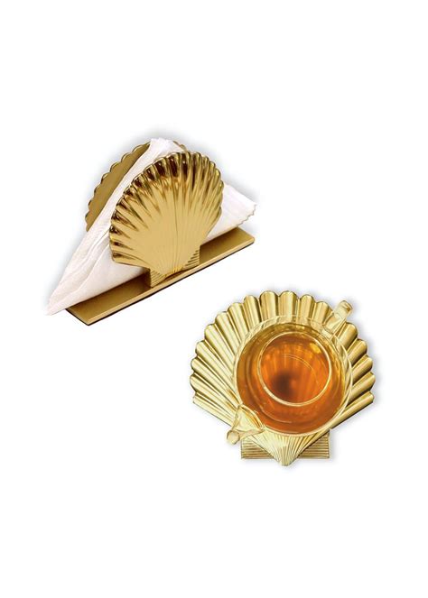 Get Set of 2 Art Deco Sea Shell Metal - Trivet / Dish Stand + Napkin ...