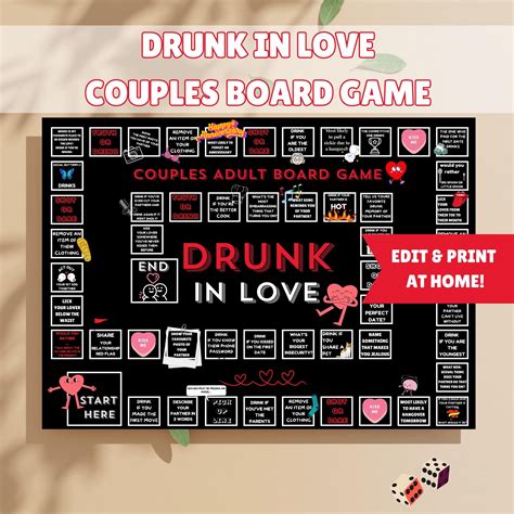 Date Night Game Drunk in Love Couples Drinking Board Game Printable ...