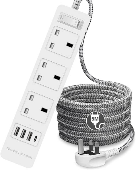 iBlockCube 3 Way Extension Lead with 3 USB-A Slots India | Ubuy