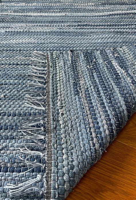 Handwoven Denim Country Farmhouse Rag Rug, Salvaged Blue Jeans Entryway ...