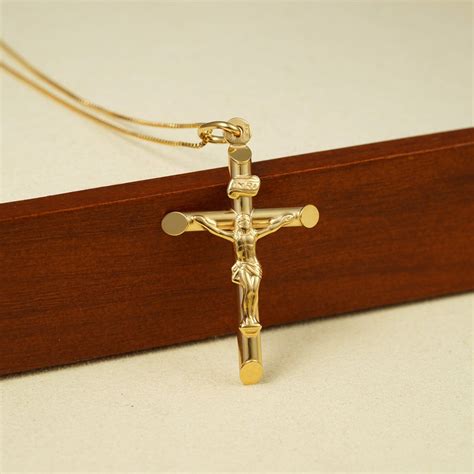 10K Gold Cross Necklace 10K Solid Gold Christ Cross Pendant - Etsy