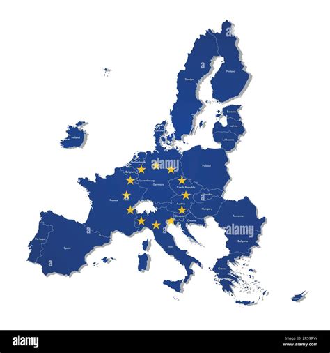 Vector illustration with isolated map of European Union and flag. Concept has state borders of ...