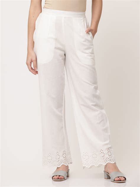 White Cotton Schiffli Palazzo Pant – Savi India