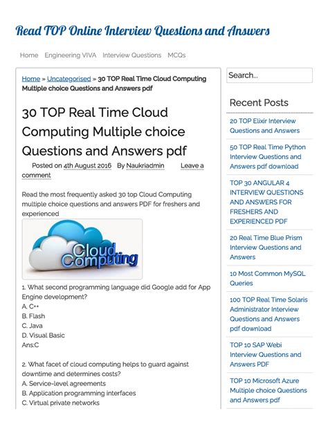 30 TOP Real Time Cloud Computing Multiple choice Questions and Answers ...