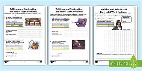 👉 Addition and Subtraction Bar Model Word Problems - Year 5