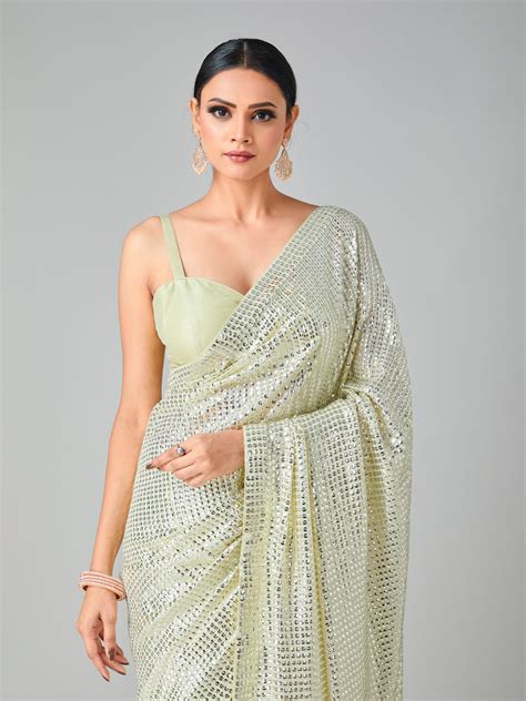 Soothing Pastel Hue Sequined Saree – Tirumala Designers