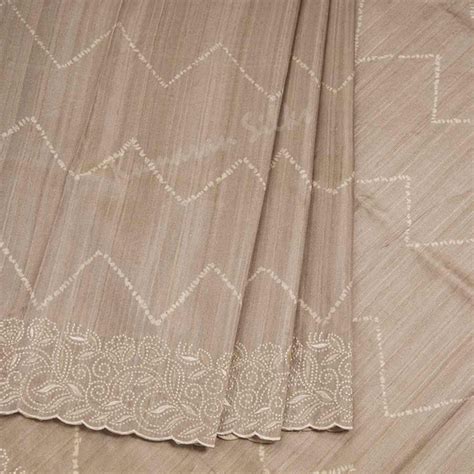 Semi Raw Silk Light Brown Printed Saree With Thread Border – Kumaran Silks