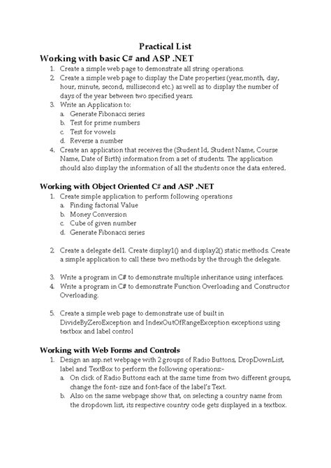 AWP Practical List: C# and ASP.NET Exercises and Applications - Studocu
