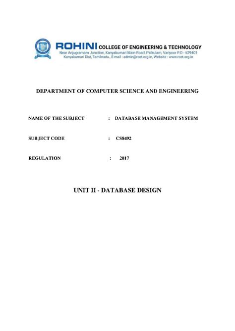 CS8492-UNIT II - DBMS MATERIAL - DEPARTMENT OF COMPUTER SCIENCE AND ...