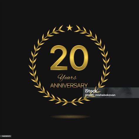 Twenty Years Anniversary Golden Laurel Wreath Label Stock Illustration ...