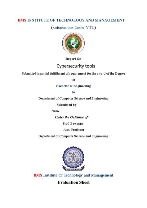 BMS CSE 8th Sem Cybersecurity Tools Overview and Notes - Studocu