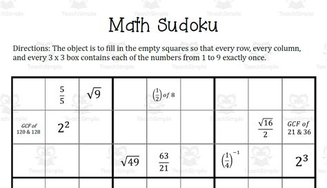 Math Sudoku by Teach Simple